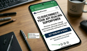 Landing page above-the-fold section showing headline, subheadline, and CTA button layout on mobile