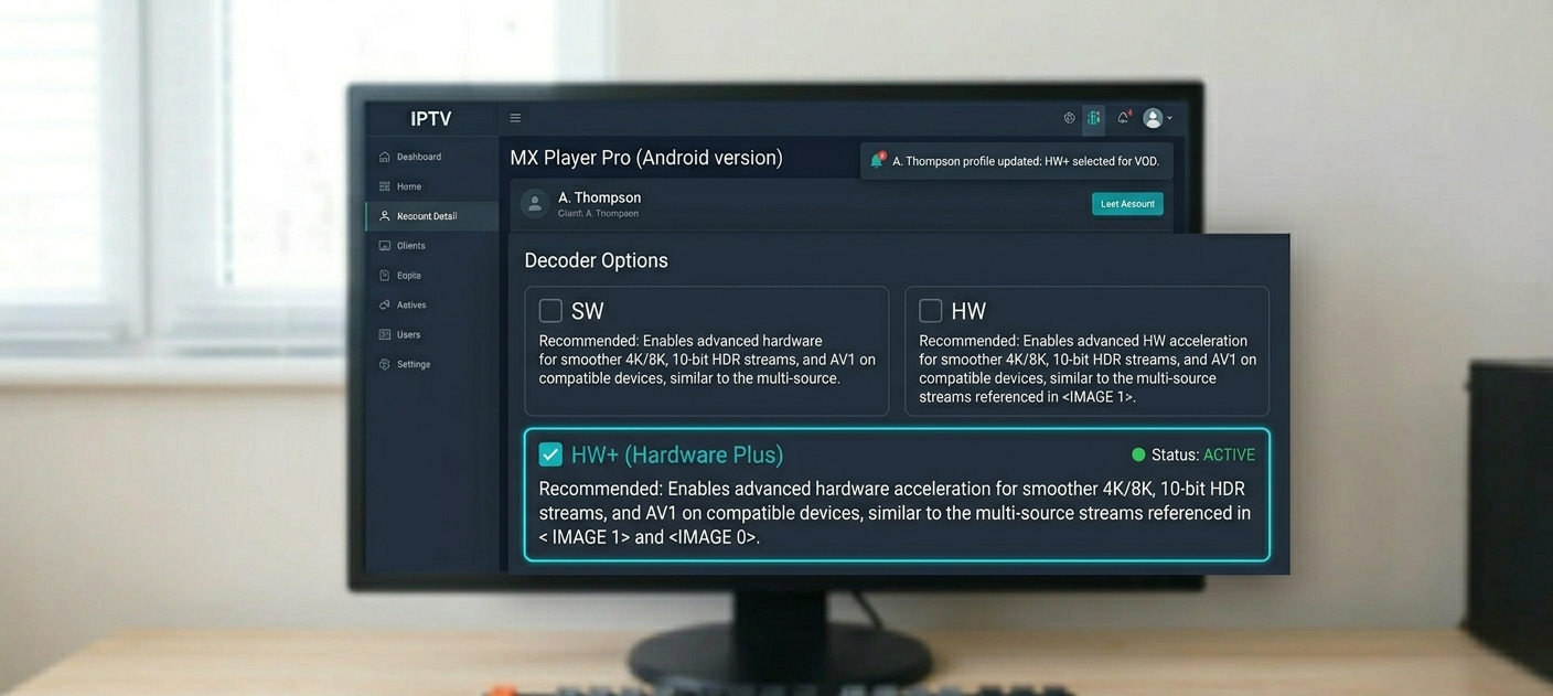 Reseller dashboard showing User Management tab with Device Settings and external player selection
