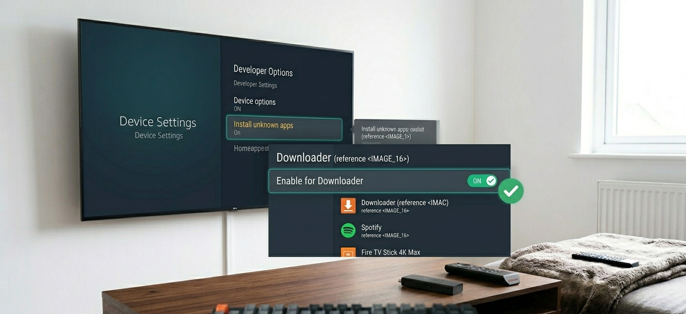 Amazon Fire TV Stick 4K Max showing sideloading setup process for IPTV app installation