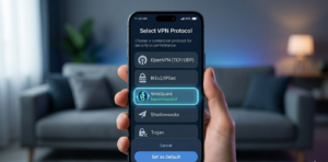 VPN app protocol selection screen showing WireGuard option highlighted alongside other protocol options