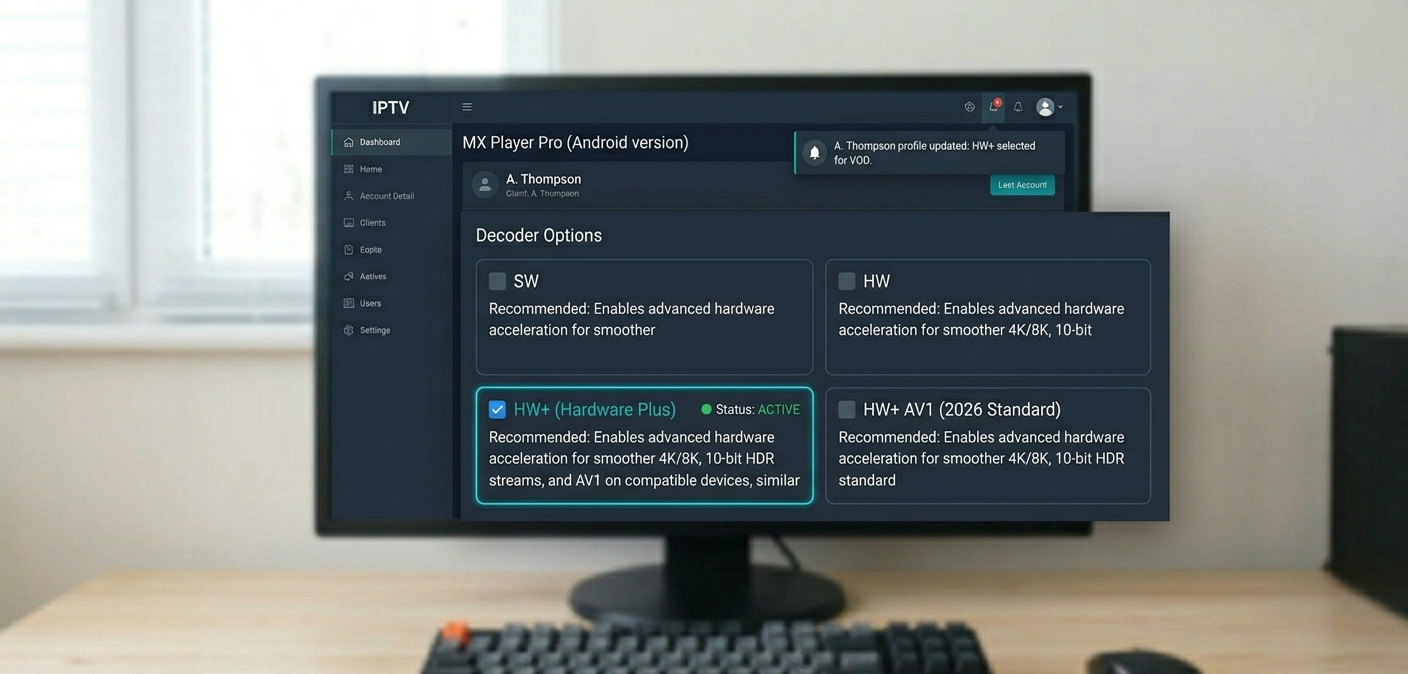 MX Player Pro settings screen showing decoder options with HW+ selected