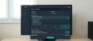 Account creation form showing plan selection, connection limit field set to 4, and credit cost display