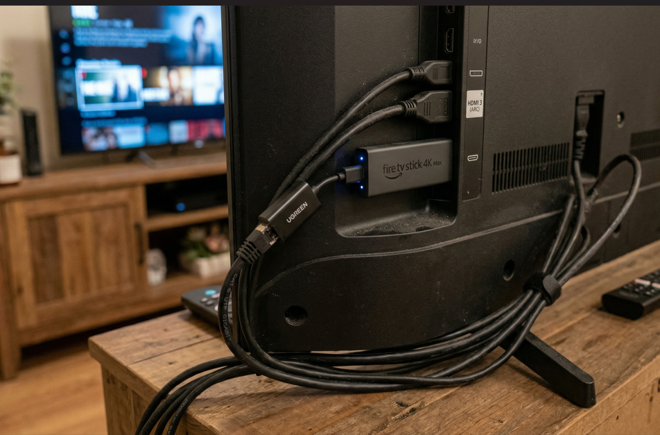 Ethernet cable connected to streaming device]