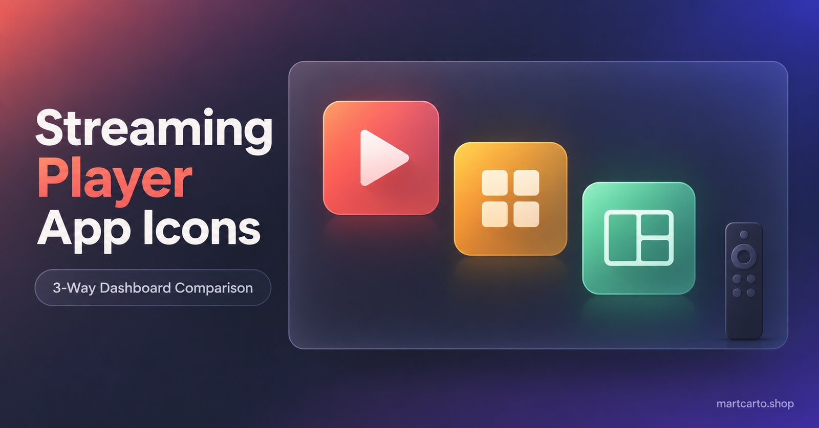 Comparing three streaming player app icons on a dashboard screen