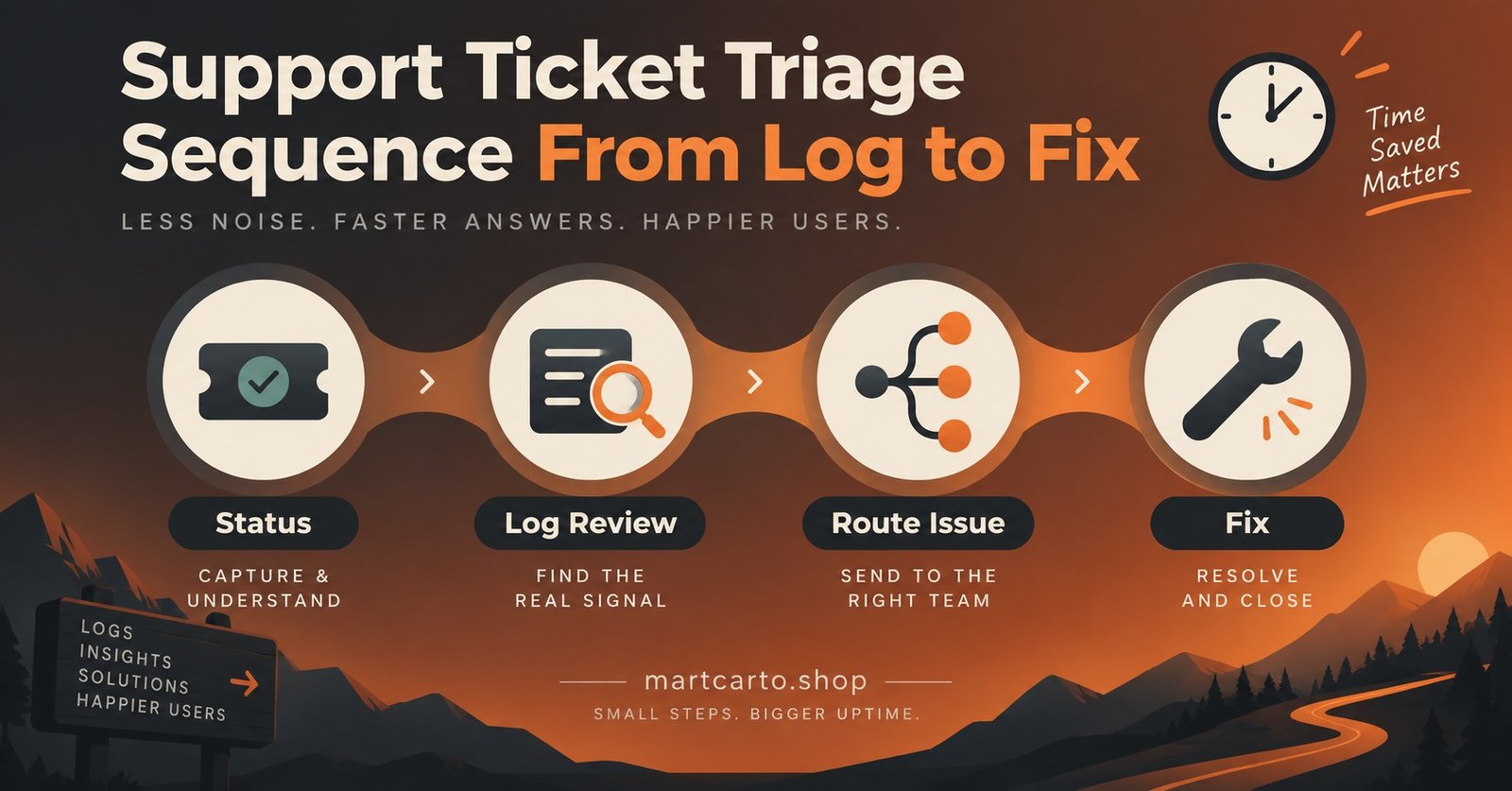 Support ticket triage sequence from log to fix